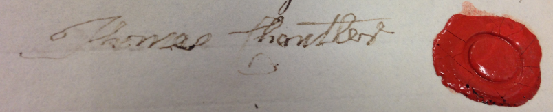 Thomas Chantler's signature from his will written in 1825