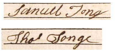 Samuel Tong and Thos Tonge Signuatres 1761